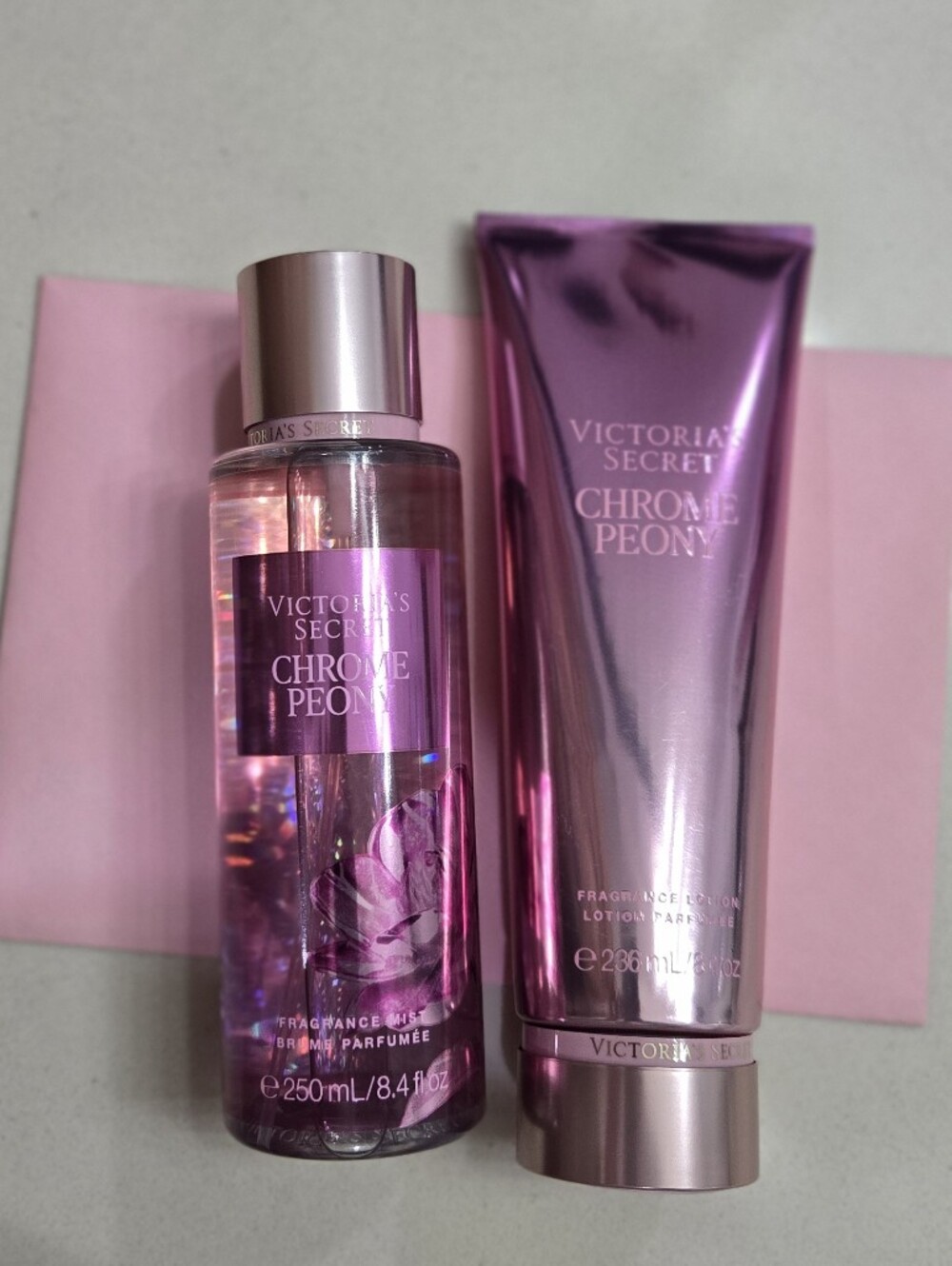Victoria's Secret Chrome Peony Fragrance Mist & Lotion Set - Metallic Pink